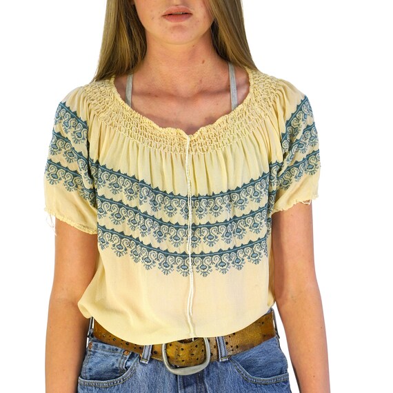 European Embroidered Peasant Blouse Vintage 70s Wo