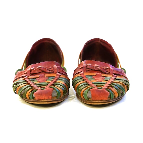 Woven Multi Colored Leather Huarache Sandals Vinta