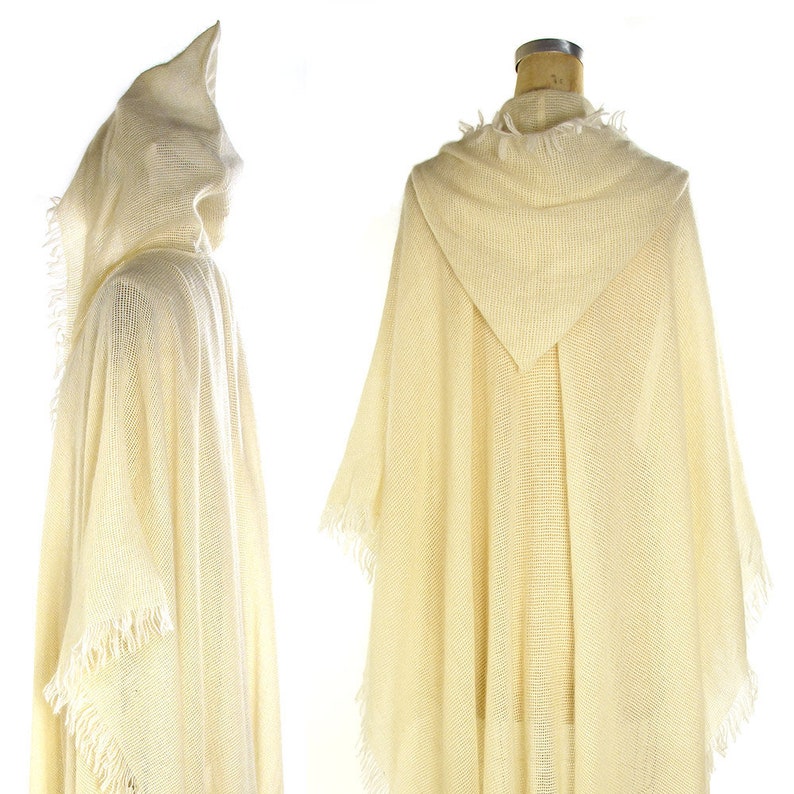 RARE Giorgio Saint/'Angelo Hooded Wrap Vintage 70s Handwoven Long Poncho or Cape One Size