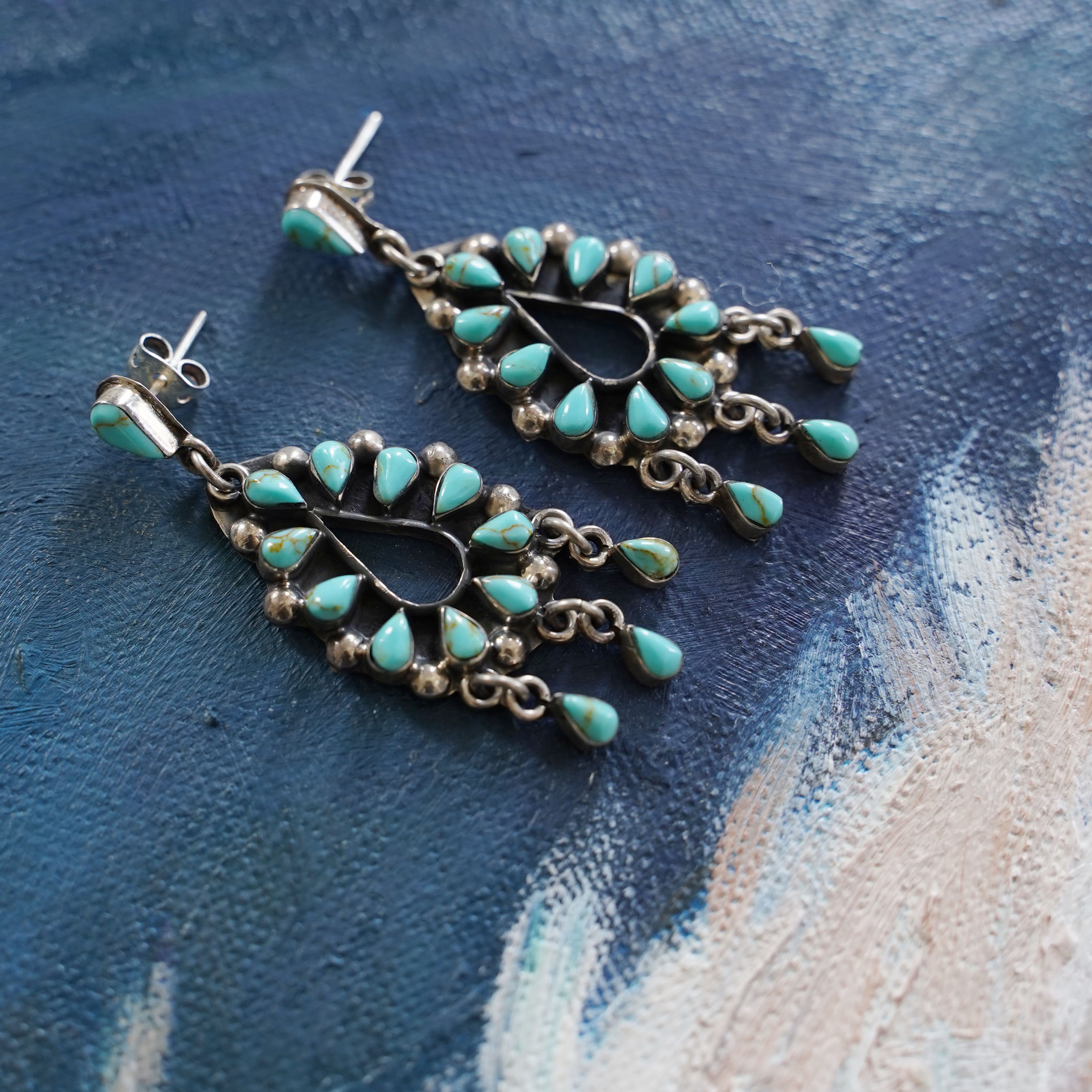 Turquoise & Sterling Needlepoint Earrings for Pierced Ears | Etsy