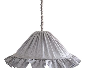 Emilia hanglamp, geplooide lampenkap met ruches, grijze strepen