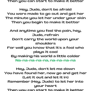 Printable Wall Art Music Lyrics - The Beatles Hey Jude