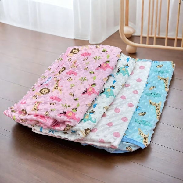 Cozy Animal Design Blanket - Pink & Blue - 85 x 88 cm (33.5 x 34.6 inches) (Super Soft)