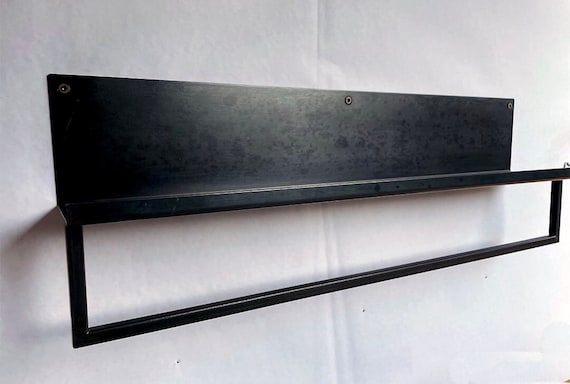Bent Steel Floating Bathroom Shelf with Towel Bar, Modern Minimalist Wall Organizer, Handmade Housewarming Gift