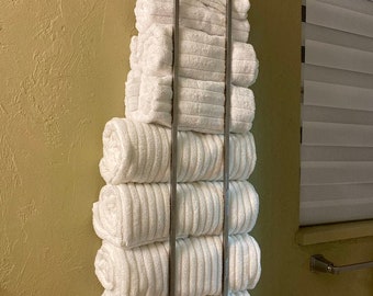 Toallero vertical de acero inoxidable, moderno organizador de baño para pared, toallero minimalista hecho a mano, regalo de inauguración de casa