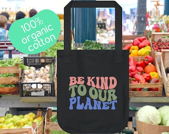 Farmers Market Tote Bag, Organic Canvas Tote Bag, Be Kind to our Planet, Earth Tote, Earth Day, Organic Cotton, Reusable Bag, Shopping Bag