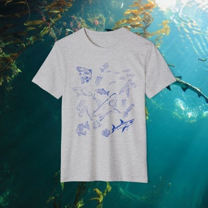 Shark Shirt, Recycled Organic TShirt, Vintage 90s Tattoo Sea Animal, Graphic Tee, Sealife, Ocean, Whale, Shark, Turtle, Earth Day Shirt Athletic Heather