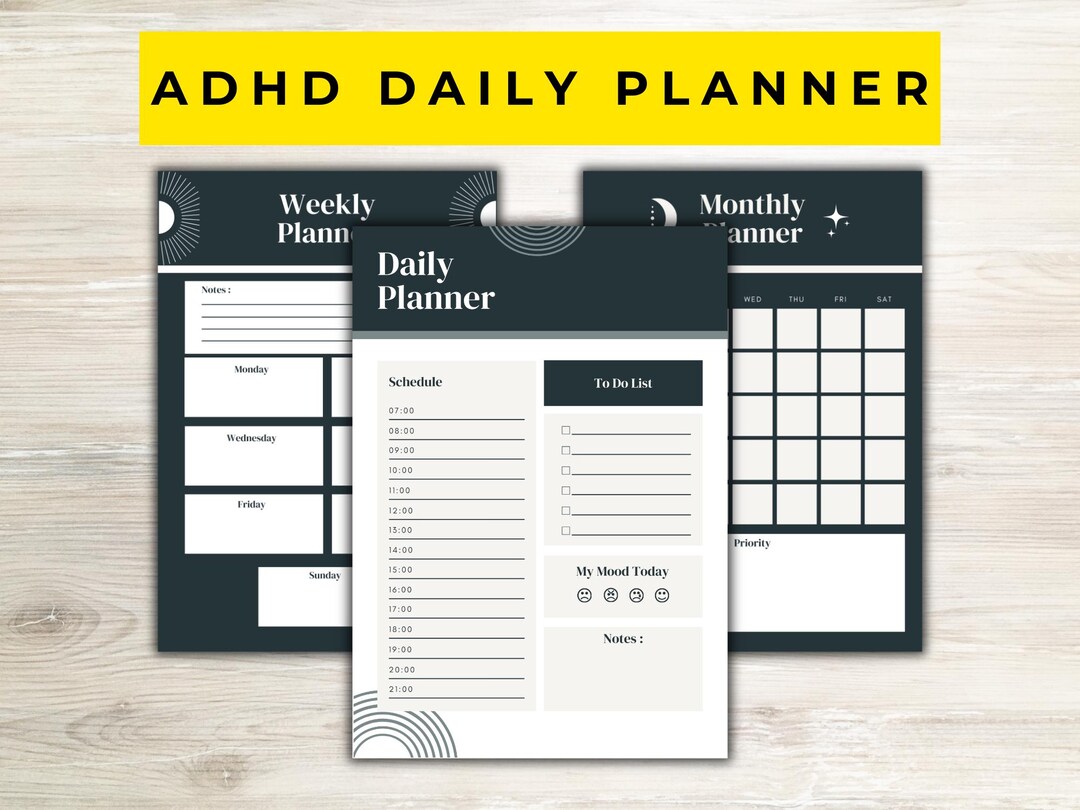 ADHD Planner Printable Daily Weekly Monthly Schedule Task Tracker Goal ...