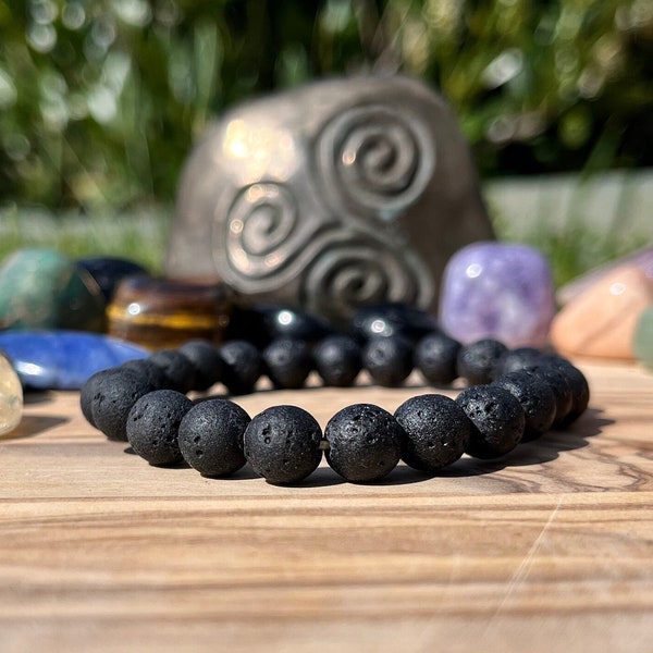 Natural Lava Stone beads, Courage gemstone Bangle, Black lava stone Bracelet, Yoga Practice, Black strength Stone Bracelet, handmade