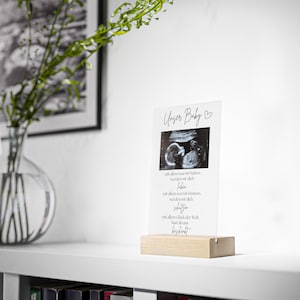 personalisiertes Acrylschild mit Holzfuß Ultraschallbild Schwangerschaft verkünden Bilderrahmen Geschenk für Ihn Frauen Freundin Partner