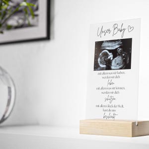 personalisiertes Acrylschild mit Holzfuß Ultraschallbild Schwangerschaft verkünden Bilderrahmen Geschenk für Ihn Frauen Freundin Partner