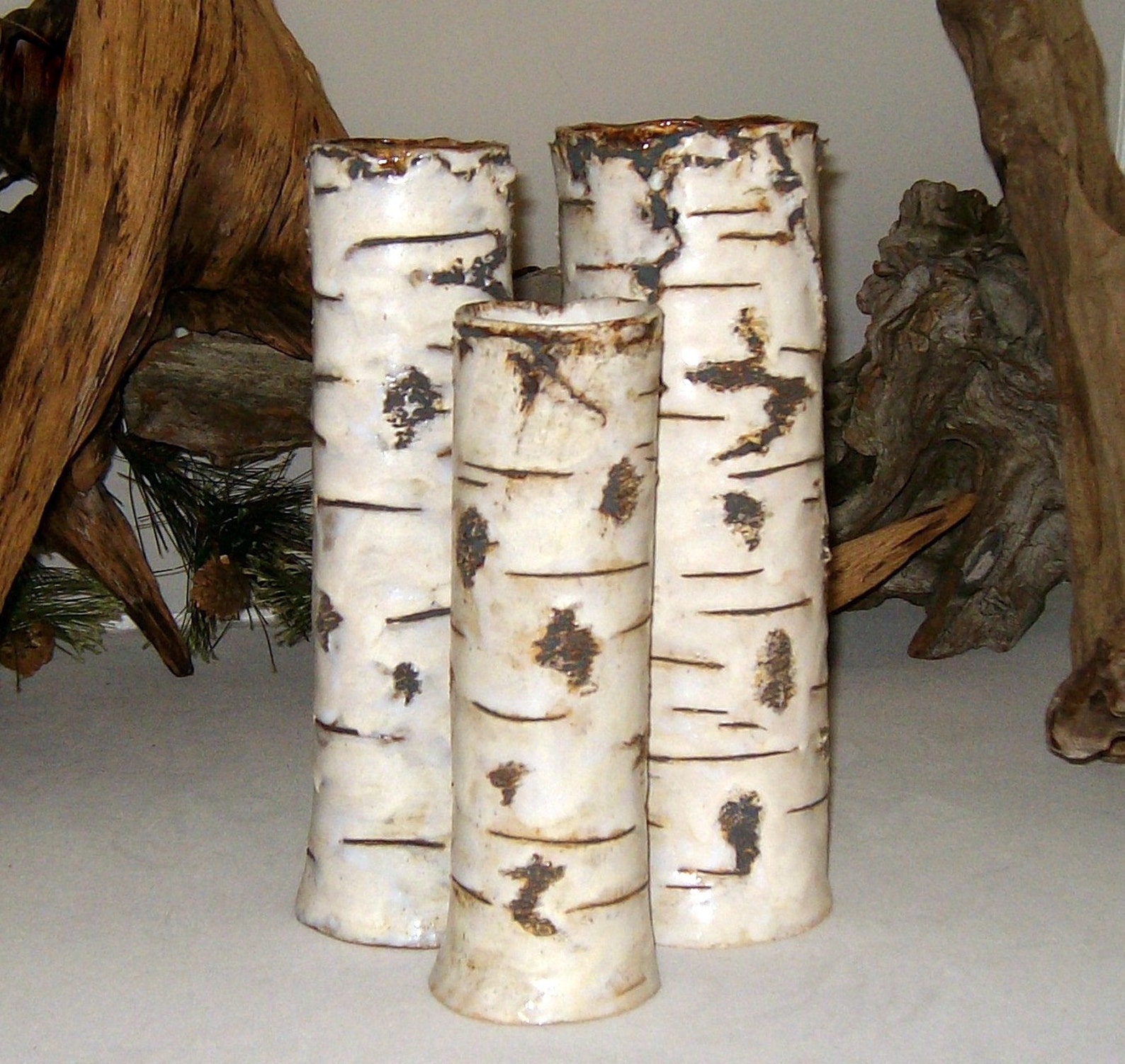 One Ceramic Pottery rustic Birch bark look vase shorter size Etsy