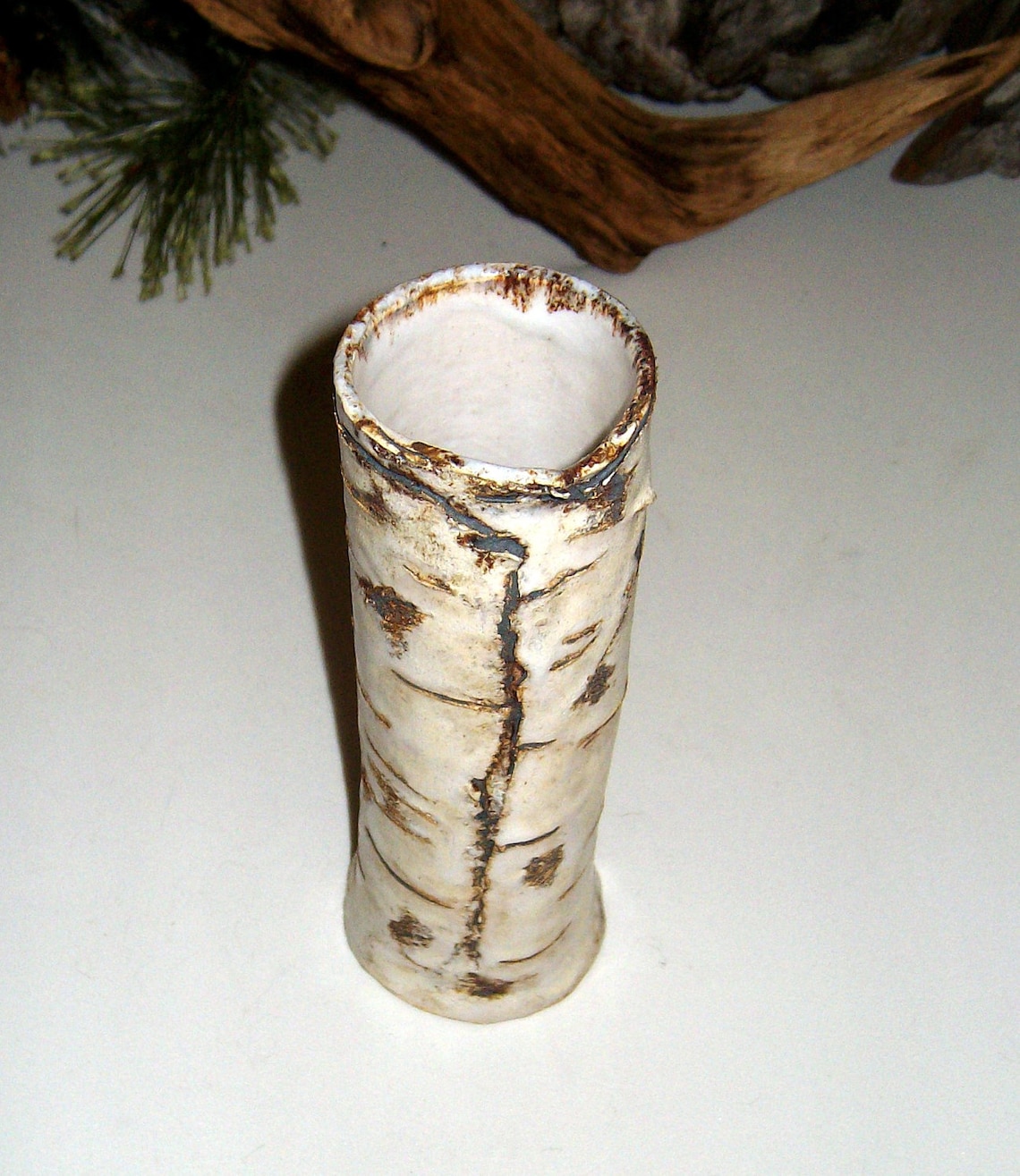 One Ceramic Pottery rustic Birch bark look vase shorter size Etsy