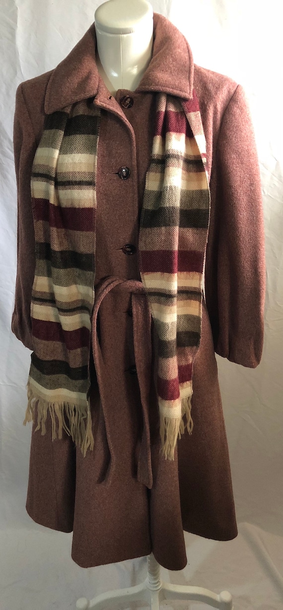 1940's inspired mauve vintage coat with scarf