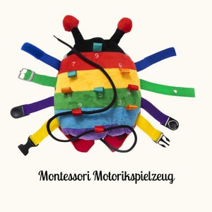 Jouet éducatif : Peluche coccinelle et hibou à attacher - différents types de fermetures - Jouet éducatif pour enfants