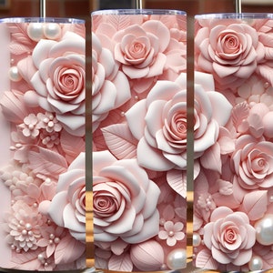 3D pink roses flowers tumbler wrap, roses tumbler wrap, pink pastel tumbler wrap, sublimation png, 20oz Tumbler,3D flowers tumbler wrap.