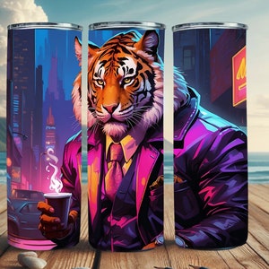 Colorful neon tiger, flip top cup Tumbler wrap ,20 oz straight Tumbler sublimation PNG , colorful tumbler design PNG, seamless tiger tumbler