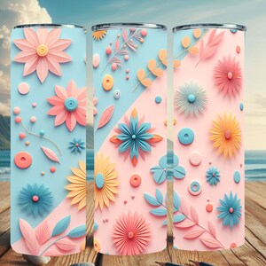 3D flowers Tumbler wrap,20 oz straight skinny Tumbler sublimation PNG,colorful flowers tumbler design PNG,pink floral tumbler,3D pink flower