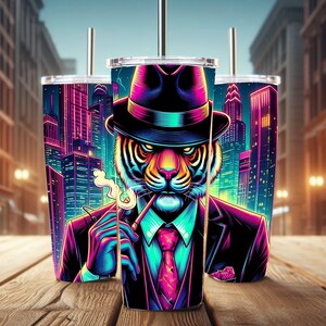 Colorful neon tiger tumbler wrap, seamless tiger tumbler wrap ,20 oz straight Tumbler sublimation PNG , colorful tiger tumbler design PNG
