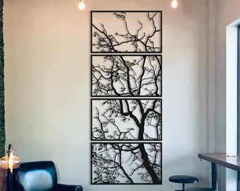 Metal Wall Decor, Metal Wall Art,4 Panels Tree of Life Decor, Home Decor, Metal Tree Decoration, Large Metal Wall Decor