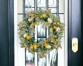 Yellow Flower Spring Wreath | Yellow Spring Wreath | Spring Flower Wreath | Summer Flower Wreath | Front Door Wreath | Garden Decor | Gift