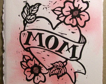 MOM original block print on paper