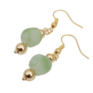 Seafoam Luxe Earrings – Handmade Sea Foam Green Sea Glass Bead Drop Earrings with Gold Accents| .75” Drop|Fresh and Chic|Made2Match Bracelet