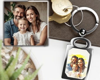 Custom Artistic Photo Keychain, Father's Day Gift, Personalized Metal Tag