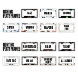 Custom Fishing/Hunting License Plate Frame: Personalized Aluminum Metal Car Tag, Made in USA