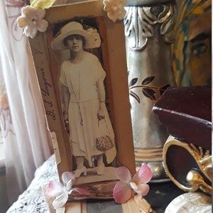 Adorable fairy chair, handmade with antique photograph of a little Victorian girl, unique found objects and silk flowers, charming, pretty image 1