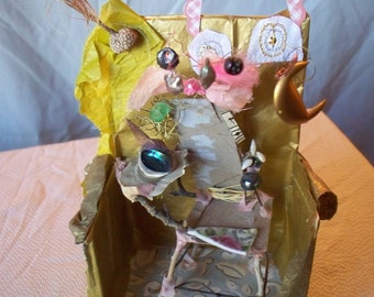 Fairy Furniture, "Storybook Fairy Throne", natural and found materials, 6" tall, poem on back