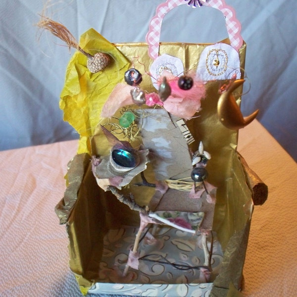 Fairy Furniture, "Storybook Fairy Throne", natural and found materials, 6" tall, poem on back