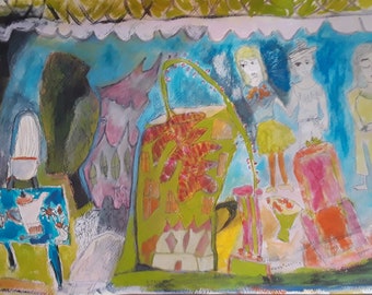 Charming fairytale painting, "The Return" (also called "Returning to the Magical Land of Oranges", pen & ink and acrylic on art paper
