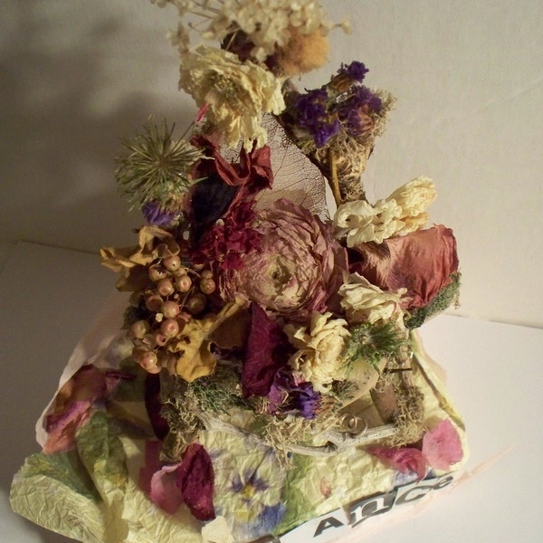 Reserved for Nathalie, Fairy Furniture, "The Dancing Flower Throne", made from flowers, moss, twigs, lovely piece!