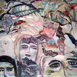 Pintura original, "Dreamers", 35" x 45", acrílico sobre papelão, abstrato incomum
