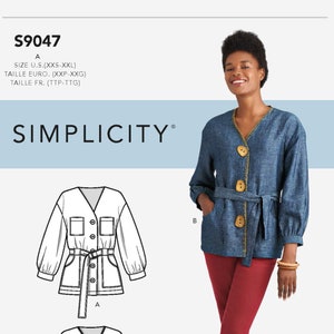 Uncut Simplicity Sewing Pattern 10427 9047 Misses&#39; Unlined Jacket With Waist Belt size XXS-XXL FF