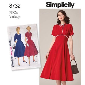 Uncut Simplicity Sewing Pattern 0225 10157 8732 H0225 Vintage Retro 1950s 50s Empire Dress Reproduction FF UNCUT Size 6/14 16-24 FF