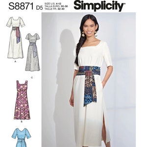 Uncut Simplicity Sewing Pattern 10114 8871 Misses' Petite Wrap Tie Dress Size: 4-6-8-10-12, 12-14-16-18-20 FF