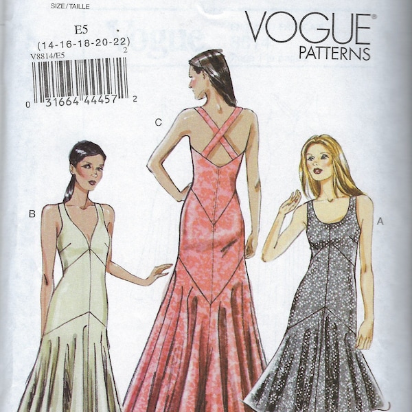 Uncut vogue sewing pattern Evening Gown Sewing Pattern 8814 - Size 6-14 14-22 Lined Bias Cut Below Knee, Tea or Floor Length FF