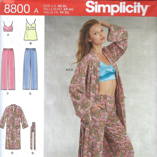 Uncut Simplicity Sewing Pattern 10008 8800 Sewing Pattern S8800 Pajamas Robe Sleepwear Nightie XS-XL  FF