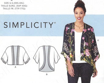 Uncut Simplicity Sewing Pattern 9124 1318 Misses Kimono Jackets Sizes: XXS - XXL FF