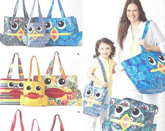 Uncut Simplicity Sewing Pattern 1631 Small, medium, large tote bags, Funny Faces Tote Bags Pattern, Leslie Asch Designs, Travel Bag FF