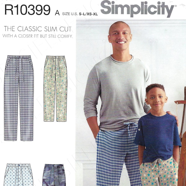 Uncut Simplicity Sewing Pattern 10399 8519 Boys' & Men's Slim Fit Lounge Pajama Pants S-L/XS-XL FF