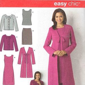 Ongesneden eenvoud naaipatroon 2552 naaipatroon mist jurk of toprok gevoerde jas en gebreid vest Easy Chic maat 4-12 14-22 FF