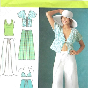 Modello di cucito Uncut Simplicity 4192 Pantaloni e pantaloncini avvolgenti-Kimono-Reggiseno-Top in maglia-Taglie 6-14 14-16-18-20-22 FF