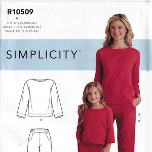 Oklippt Simplicity Symönster Simplicity Symönster 10509 9121 mor och dotter topp och BYXOR Barnstorlekar 3-8 Missstorlekar Xsm-Xl FF