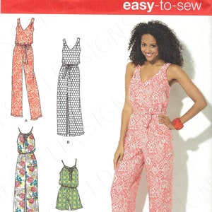 Uncut Simplicity Sewing Pattern 9125 1355 Womens Jumpsuit, Romper Maxi Dress - sleeveless blouson cross back summer outfits size XXS-XXL FF