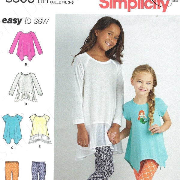 Uncut  Simplicity sewing pattern 8566 Girls' Tunic Top and Leggings Pattern, Easy to Sew Girl's Leggings and Loose Fit Top size 3-6 7-14 FF