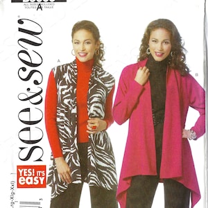 Op de afbeelding: Naai-patroon voor een lange, open cardigan met een zebraprint en een effen roze cardigan. Het patroon omvat maten van XS tot XXL. Het patroonnummer is B5666.