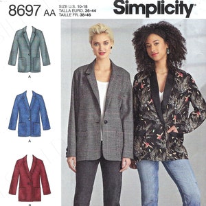 Uncut Simplicity sewing pattern 10030 8697 Misses&#39;/Women&#39;s Oversized Blazers With Front Variations size 10-18 20-28 FF